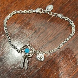 Silver Dreamcatcher Ankle Bracelet with Turquoise Accent
